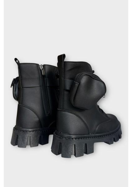 Kadın Çanta Detay Yüksek Kalın Taban Bağcıklı Fermuarlı Bot Siyah indirimleri