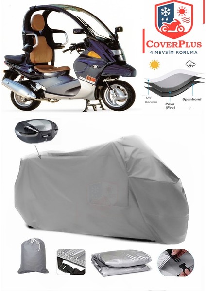 Bmw C1 Arka Çanta Uyumlu (Gri) Motorsiket Brandası Motor Örtüsü Çadır Su Geçirmez Motosiklet Kılıfı Motor Brandası