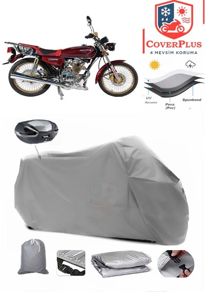 Arora Ar 100-8 A Modifiye Arka Çanta Uyumlu (Gri) Motorsiket Brandası Motor Örtüsü Çadır Su Geçirmez Motosiklet Kılıfı Motor Brandası