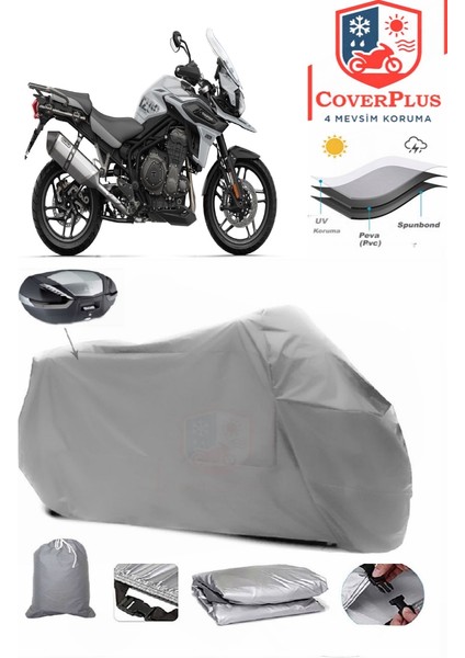 Triumph Tiger Motor Brandası Gri Arka Çanta Uyumlu Motorsiket Brandası Motor Örtüsü Çadır Su Geçirmez Motosiklet Kılıfı Motor Brandası