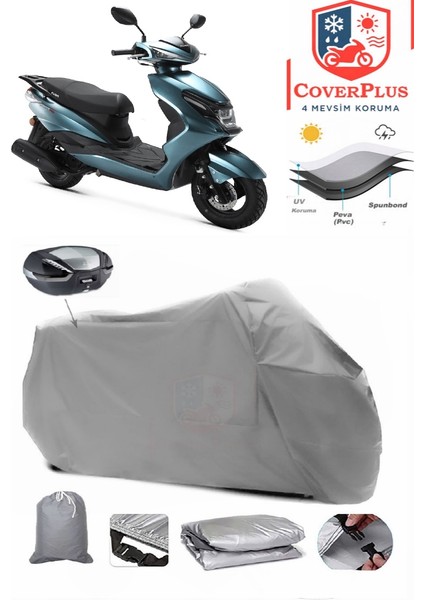 Kuba Space 50 Pro Arka Çanta Uyumlu (Gri) Motorsiket Brandası Motor Örtüsü Çadır Su Geçirmez Motosiklet Kılıfı Motor Brandası