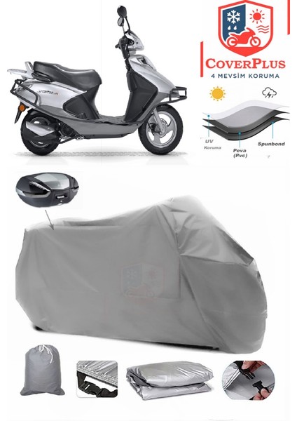 Rks Spontini 125 Arka Çanta Uyumlu (Gri) Motorsiket Brandası Motor Örtüsü Çadır Su Geçirmez Motosiklet Kılıfı Motor Brandası