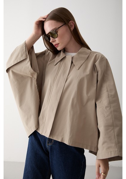 Bej Pelerin Model Trençkot - 7603 indirimleri