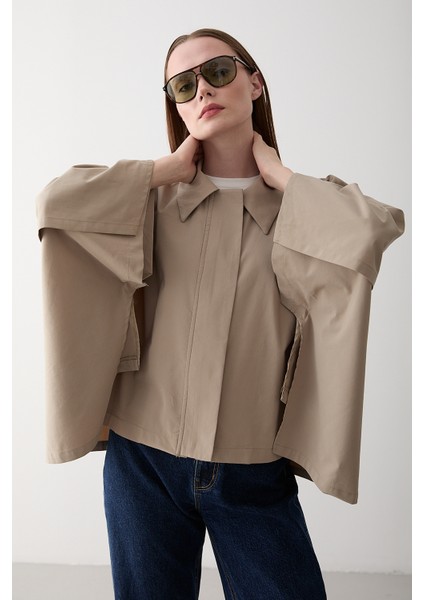 Bej Pelerin Model Trençkot - 7603