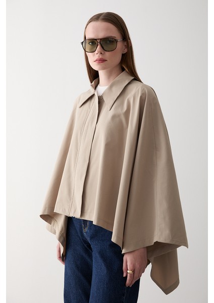 Bej Pelerin Model Trençkot - 7603