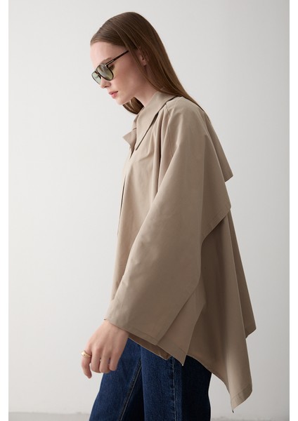 Bej Pelerin Model Trençkot - 7603