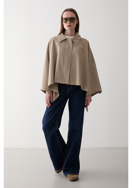 Bej Pelerin Model Trençkot - 7603