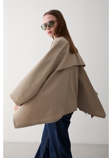 Bej Pelerin Model Trençkot - 7603