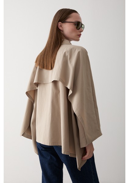 Bej Pelerin Model Trençkot - 7603