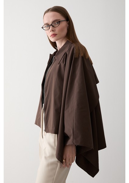 Kahverengi Pelerin Model Trençkot - 7603