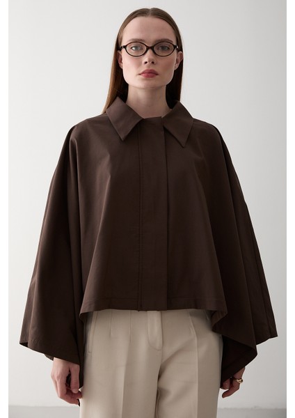 Kahverengi Pelerin Model Trençkot - 7603