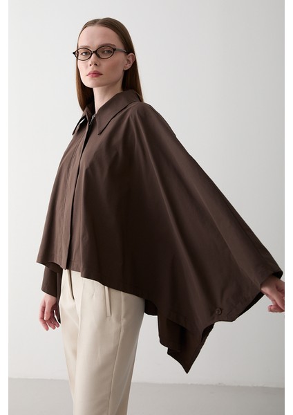 Kahverengi Pelerin Model Trençkot - 7603