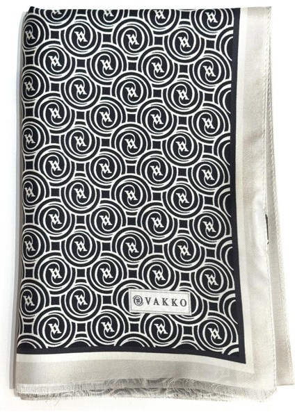 Tivil Monogram Ipek Şal 41407-SIYAH Ekru