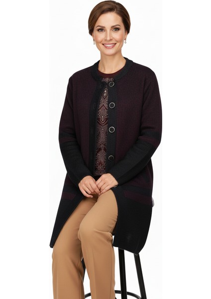 Kadın Kışlık Kalın Örme Anne Uzun Hırka Boydan Düğmeli Çift Cepli Rahat Kesim Tam Kalıp Likralı Yuvarlak Yakalı fiyatları