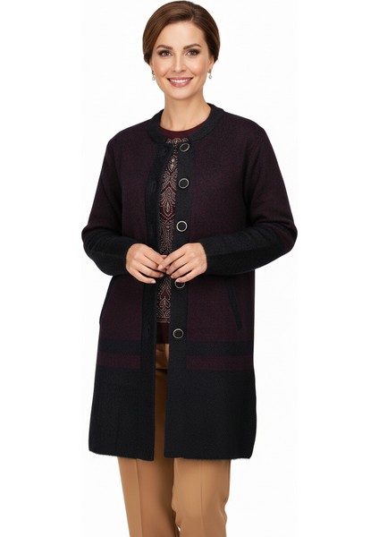 Kadın Kışlık Kalın Örme Anne Uzun Hırka Boydan Düğmeli Çift Cepli Rahat Kesim Tam Kalıp Likralı Yuvarlak Yakalı fırsatları