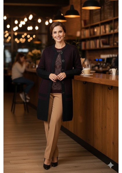 Kadın Kışlık Kalın Örme Anne Uzun Hırka Boydan Düğmeli Çift Cepli Rahat Kesim Tam Kalıp Likralı Yuvarlak Yakalı indirimleri