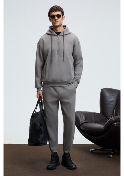 ANSEL Erkek Lastikli Dar Paça Üç Cepli Yumuşacık Organik Pamuklu Koyu Gri Eşofman Altı