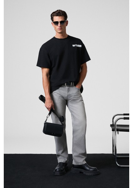 CREST Erkek Göğsü Ve Sırtı Baskılı %100 Organik Pamuk Oversize Fit Bisiklet Yaka Siyah T-Shirt indirimleri