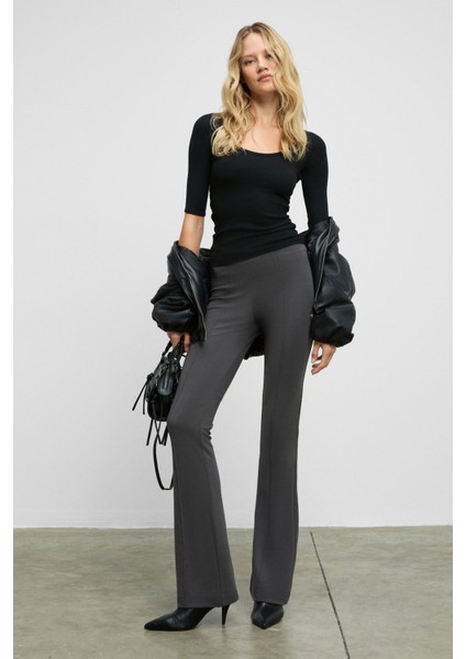 LYSAVINE Kadın Esnek Kumaşlı Slim Fit Koyu Gri Pantolon modelleri