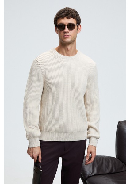 CABLIN Erkek Yuvarlak Yaka Regular Fit Triko Taş Rengi Kazak