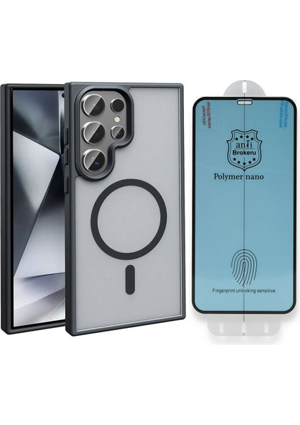 Galaxy S23 Ultra Kılıf M-safe Şarj Özellikli Mat Arka Yüzey Vendas Sio Kapak + Polymer Nano Ekran Koruyucu