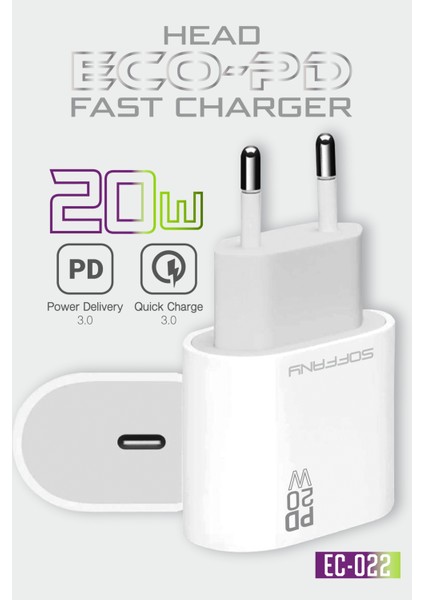 EC-022 20W PD USB-C Hızlı Şarj Adaptörü