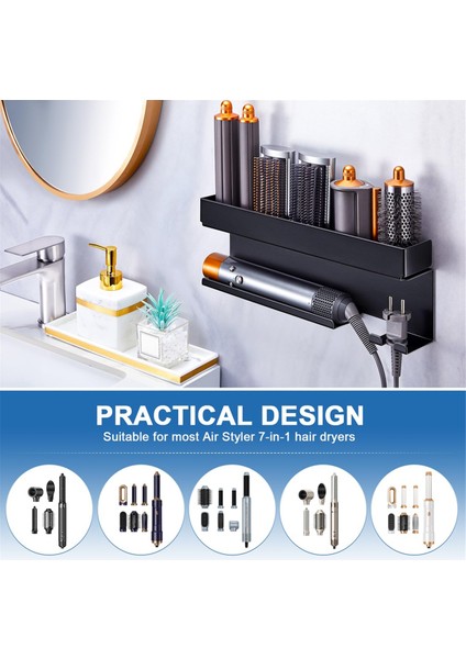 Saç Kurutma Makinesi ve Şekillendirici Askısı, Duvara Monte, Siyah, Kendinden Yapışkanlı. (Yurt Dışından) fırsatları