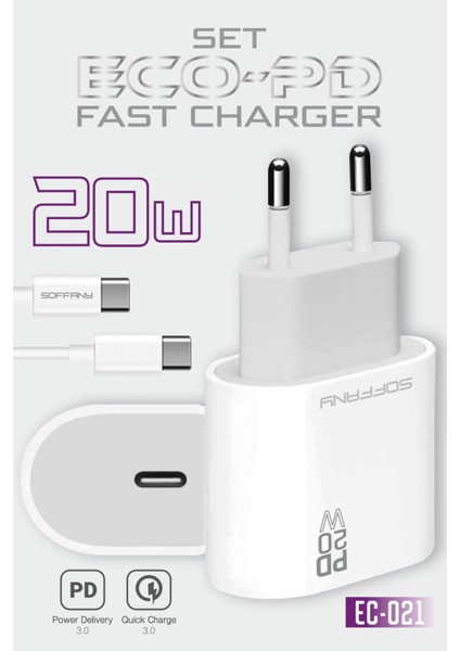 EC-021 20W ECO-PD Hızlı Şarj USB-C to Type-C