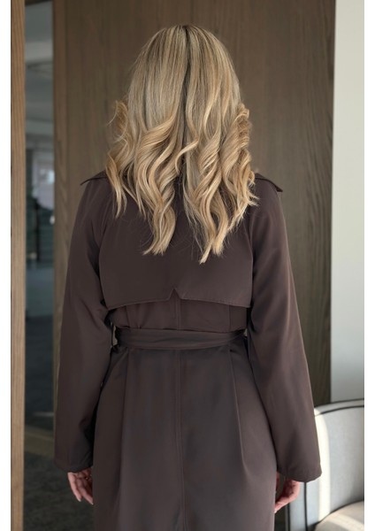 Kahverengi Uzun Dökümlü Trençkot - 7310