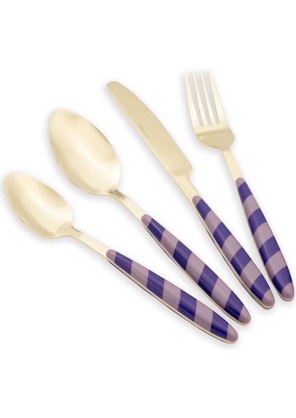 Joy Çatal Kaşık Bıçak Takımı Mor Gold 24 Parça modelleri