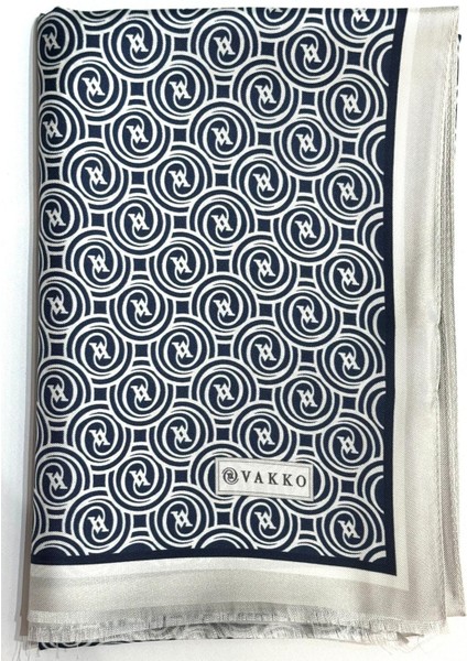 Tivil Monogram Ipek Şal 41407-LACIVERT Ekru