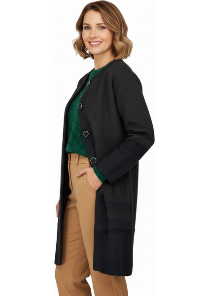 Kadın Kışlık Kalın Örme Anne Uzun Hırka Boydan Düğmeli Çift Cepli Rahat Kesim Tam Kalıp Likralı Yuvarlak Yakalı fiyatları