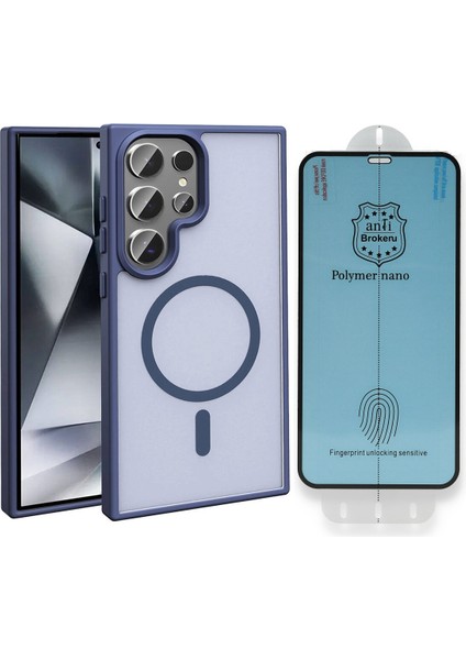 Galaxy S23 Ultra Kılıf M-safe Şarj Özellikli Mat Arka Yüzey Vendas Sio Kapak + Polymer Nano Ekran Koruyucu