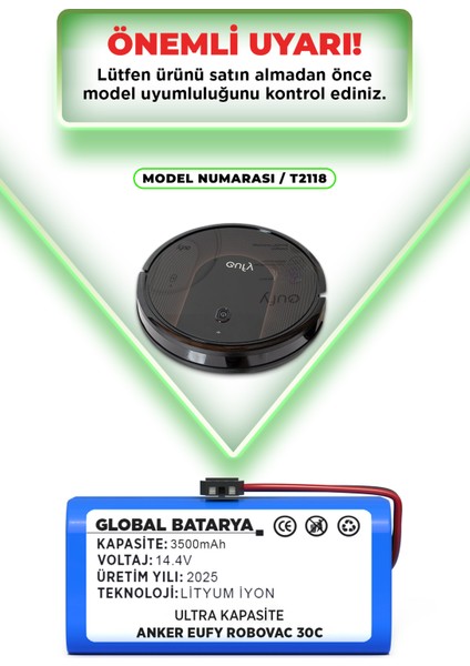 Anker Eufy Robovac 30C Uyumlu Akıllı Robot Süpürge Bataryası 14.4V 3500MAH Pil Li-Ion (Ultra Kapasite) indirimleri