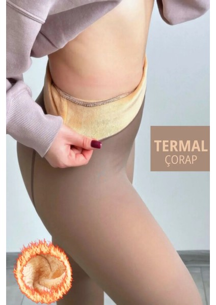 Ten Görünümlü Sıcacık Tutan Polar Peluş Kadın Termal Ten Külotlu Çorap Gri fiyatları