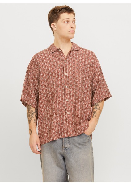 Geniş Fit Kızıl Kahve Erkek Gömlek 12271103_JORMARSHALL Islıngton Aop fiyatları