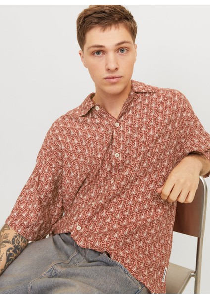 Geniş Fit Kızıl Kahve Erkek Gömlek 12271103_JORMARSHALL Islıngton Aop modelleri