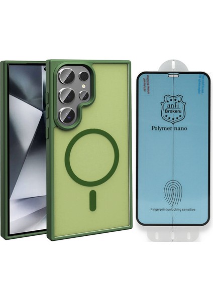 Galaxy S23 Ultra Kılıf M-safe Şarj Özellikli Mat Arka Yüzey Vendas Sio Kapak + Polymer Nano Ekran Koruyucu