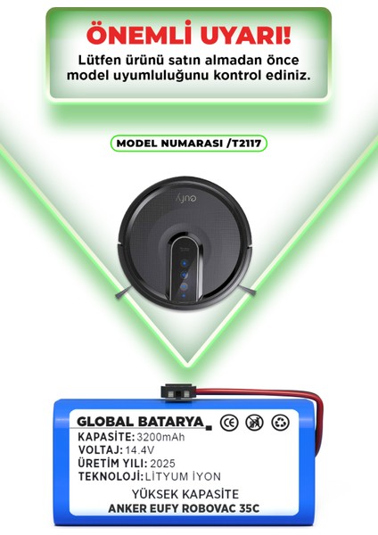 Anker Eufy Robovac 35C Uyumlu Robot Süpürge Bataryası 14.4v 3200mAh Li-ion Pil (Yüksek Kapasite) indirimleri