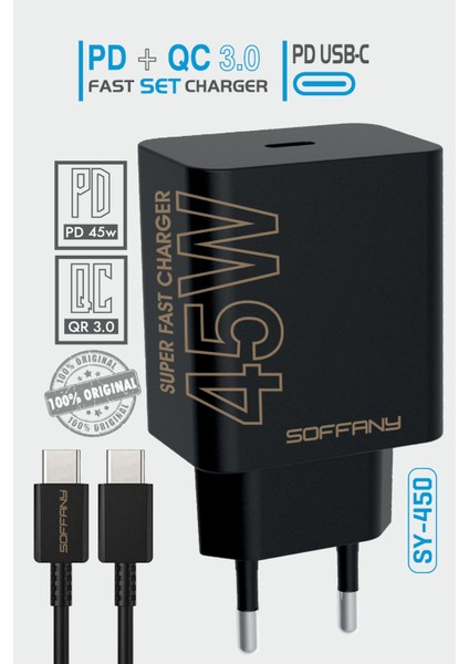 SY-450 45W PD TURBO C-to-C Şarj & Data Kablosu