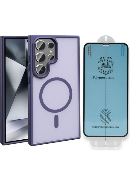 Galaxy S23 Ultra Kılıf M-safe Şarj Özellikli Mat Arka Yüzey Vendas Sio Kapak + Polymer Nano Ekran Koruyucu