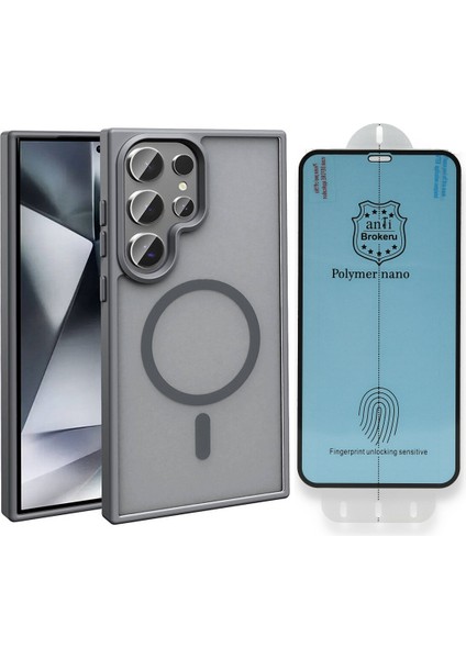 Galaxy S23 Ultra Kılıf M-safe Şarj Özellikli Mat Arka Yüzey Vendas Sio Kapak + Polymer Nano Ekran Koruyucu