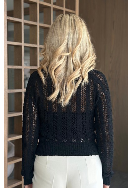 Siyah Örme Triko Bluz - 4413