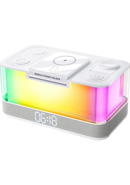 Çok Işlevli Kablosuz Şarj Pedi Standı Hoparlör Rgb Gece Lambası 15W (Yurt Dışından)