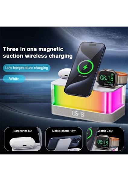Çok Işlevli Kablosuz Şarj Pedi Standı Hoparlör Rgb Gece Lambası 15W (Yurt Dışından) modelleri