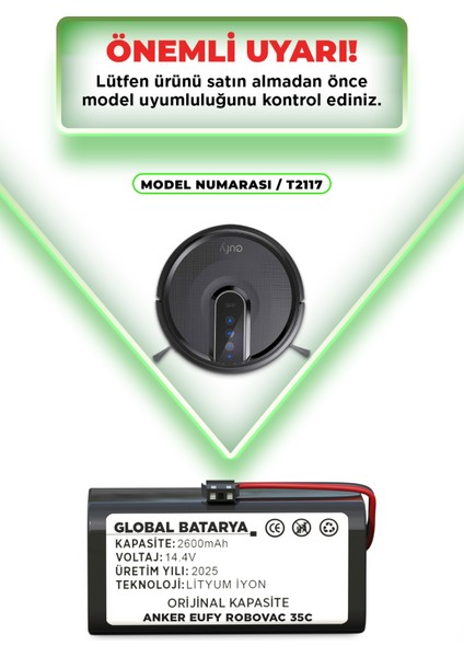 Anker Eufy Robovac 35C Uyumlu Akıllı Robot Süpürge Bataryası 14.4V 2600MAH Pil (Orijinal Kapasite) indirimleri
