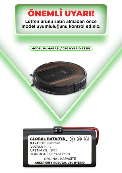 Anker Eufy Robovac G30 Hybrid Uyumlu Akıllı Robot Süpürge Bataryası 14.4v 2600mAh Pil Li-ion (Orijinal Kapasite) indirimleri