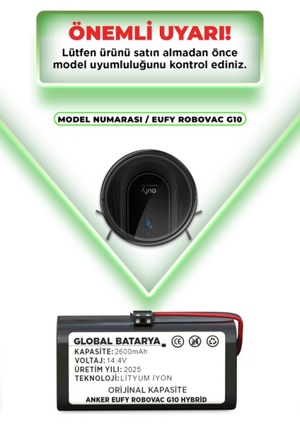 Anker Eufy Robovac G10 Uyumlu Akıllı Robot Süpürge Bataryası 14.4v 2600mAh Pil Li-ion (Orijinal Kapasite) indirimleri