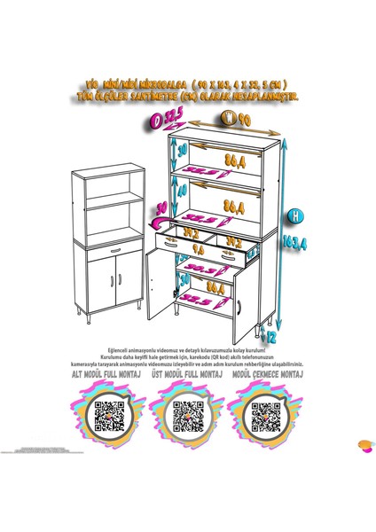 Vio Fırın Dolabı (90X163,4X32.5 Cm) Çekmeceli Kapaklı Mini/midi Mikrodalga Mutfak Dolabı