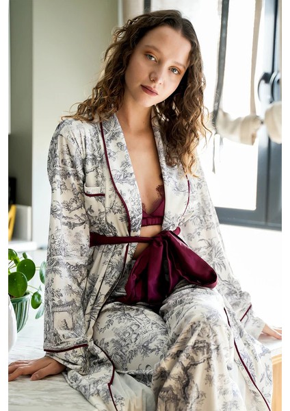 Kadifeşal Yaka Kimono Pantolon Takım